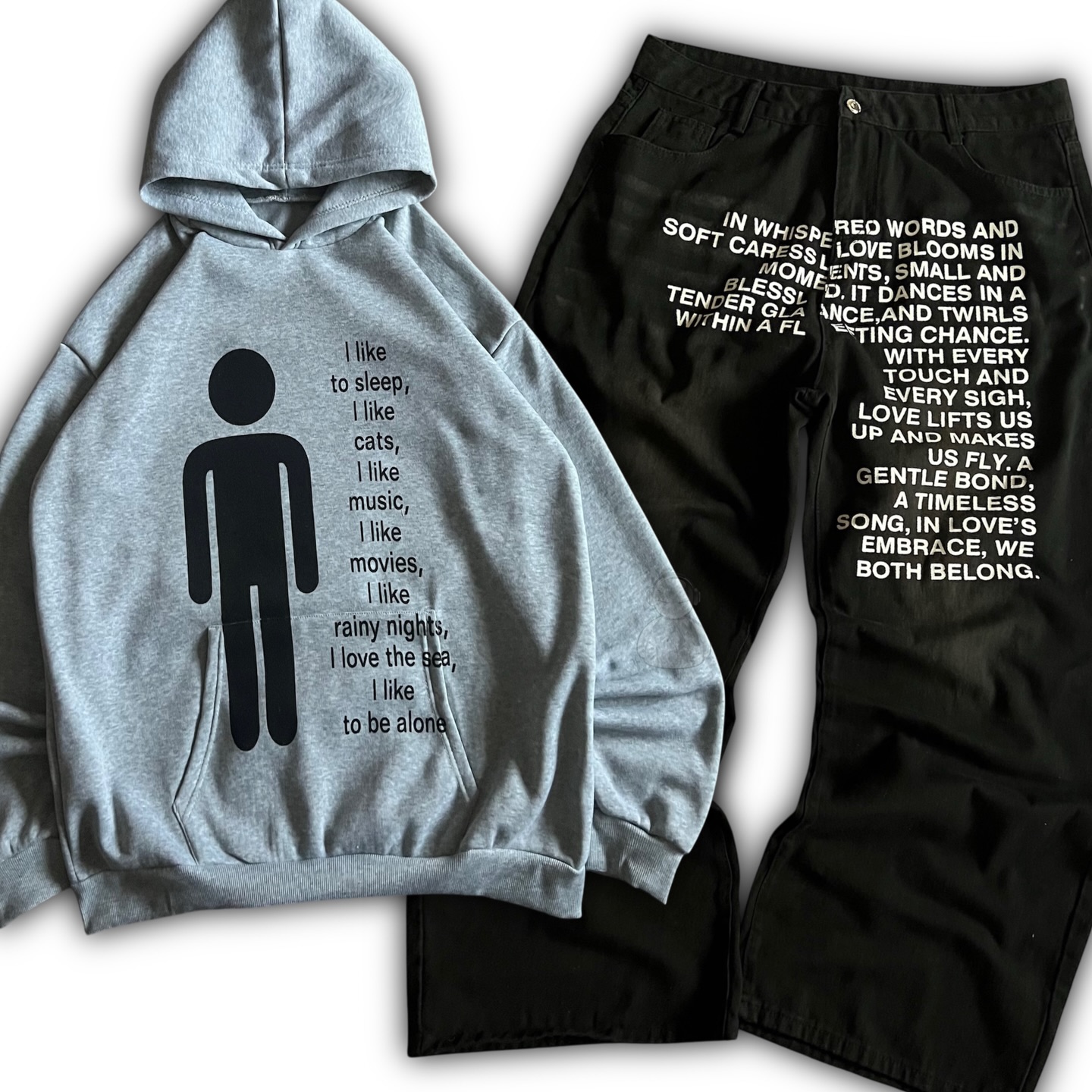 Streetwear Zipper - กางเกงยีนส์ลายอเมริกัน Y2K เสื้อฮู้ดดี้ผู้ชาย ชุดสตรีทแวร์สไตล์โกธิค ฮาราจูกุ ฮิปฮอป