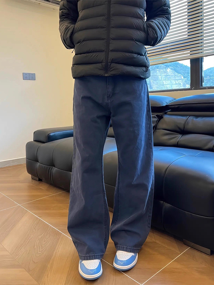 French Streetwear Brand - กางเกงยีนส์ทรงตรงสำหรับผู้ชาย Cleanfit French Work สีน้ำเงิน สำหรับฤดูใบไม้ร่วงและฤดูหนาว