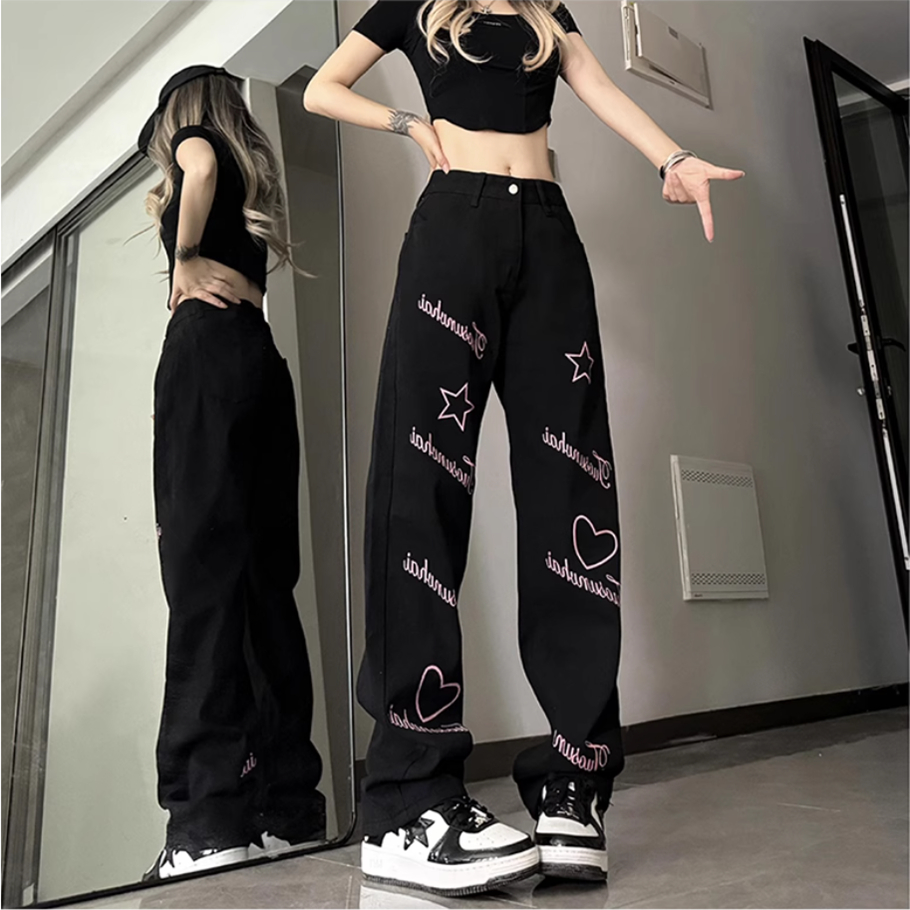 กางเกงยีนส์ทรงตรงสไตล์สตรีทแวร - Streetwear Girl Brand บทวิจารณ์และราคา