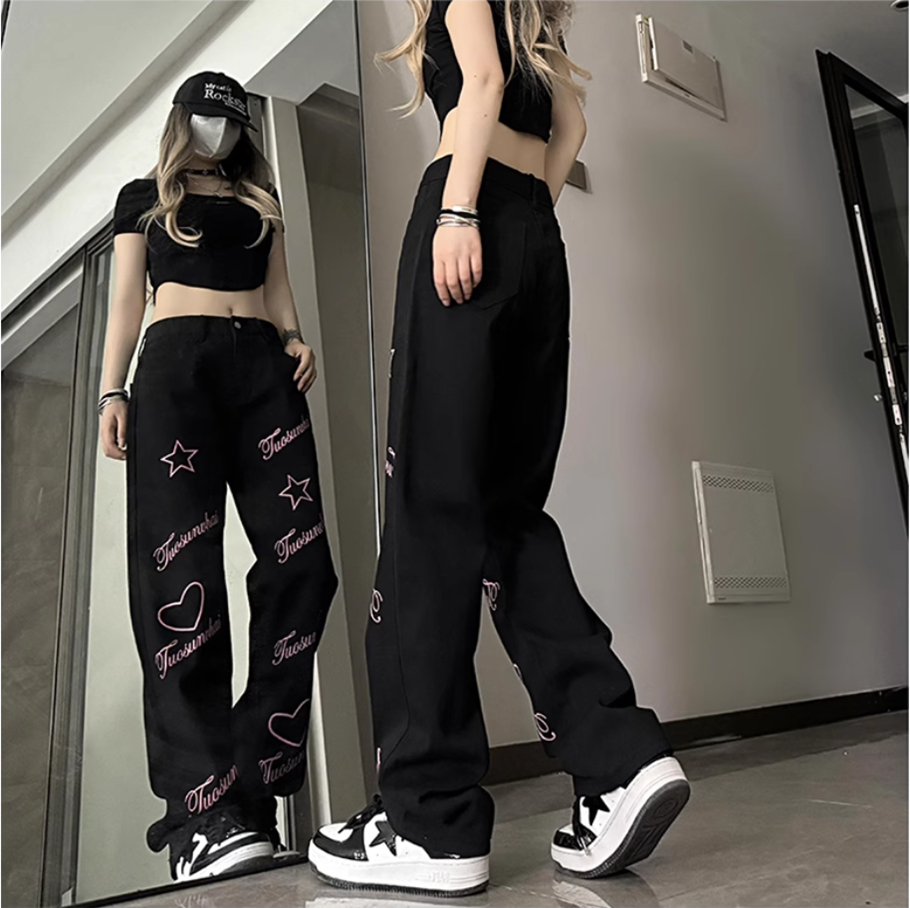 กางเกงยีนส์ทรงตรงสไตล์สตรีทแวร - Streetwear Girl Brand บทวิจารณ์และราคา