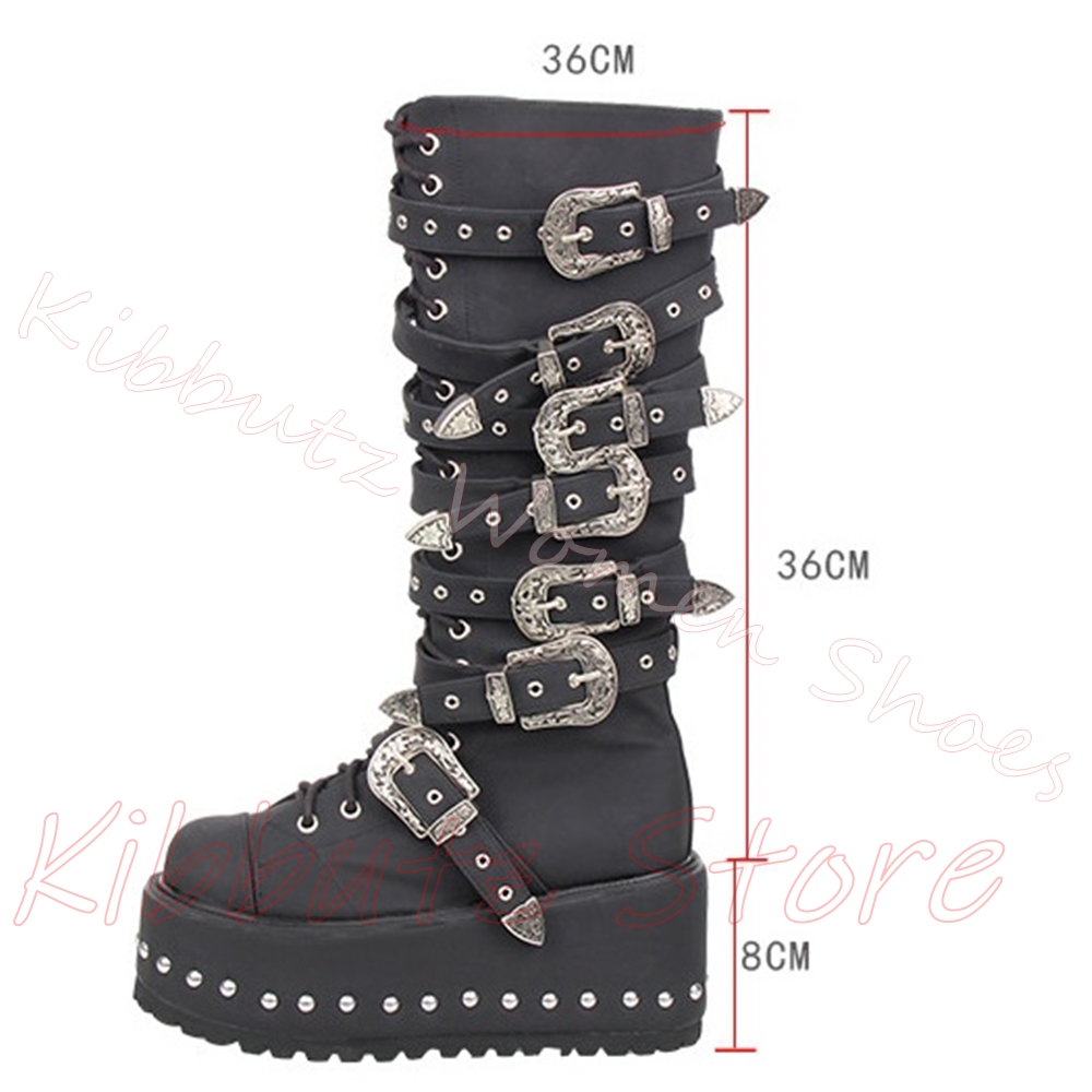 รองเท้าบูทสูงถึงเข่าสไตล์กอธิค - Streetwear Zipper บทวิจารณ์และราคา