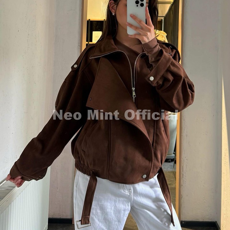 เสื้อแจ็คเก็ตหนังกลับสีน้ำตาลโ - Streetwear Girl Brand บทวิจารณ์และราคา