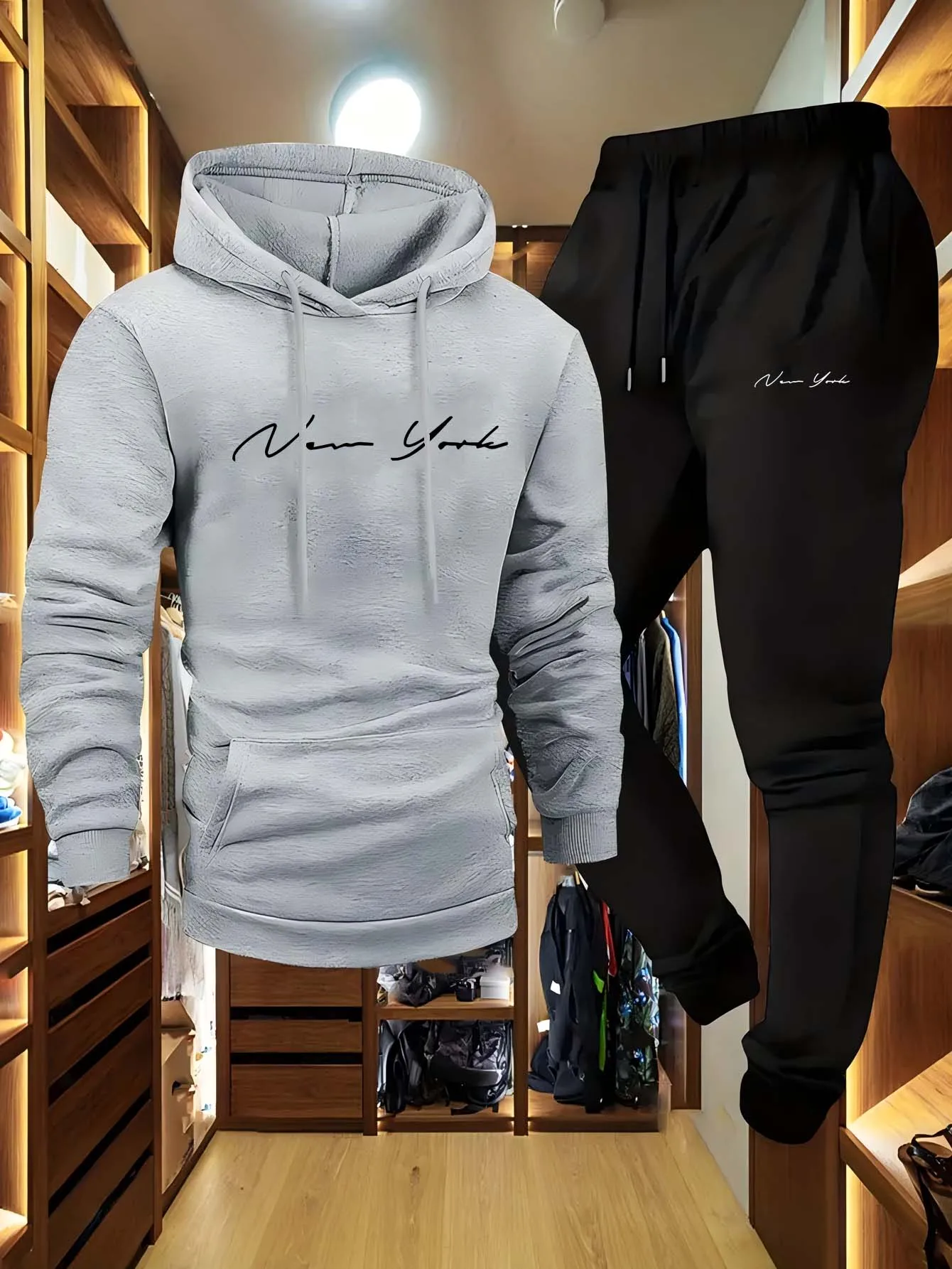 ชุดเสื้อฮู้ดและกางเกงวอร์มผู้ช - Streetwear Zipper บทวิจารณ์และราคา