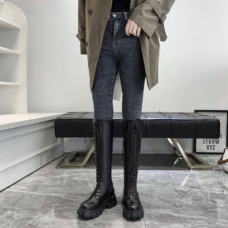 รองเท้าบูทผู้หญิงแบบผูกเชือก ค - Streetwear Zipper บทวิจารณ์และราคา