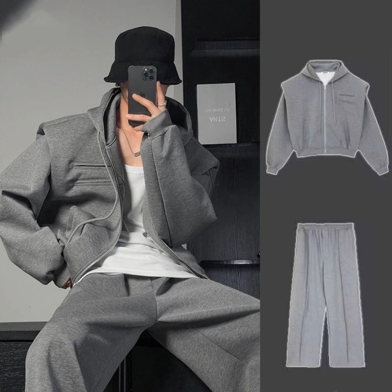 ชุดเซ็ตสองชิ้นสำหรับผู้ชาย: เส - Streetwear Zipper บทวิจารณ์และราคา